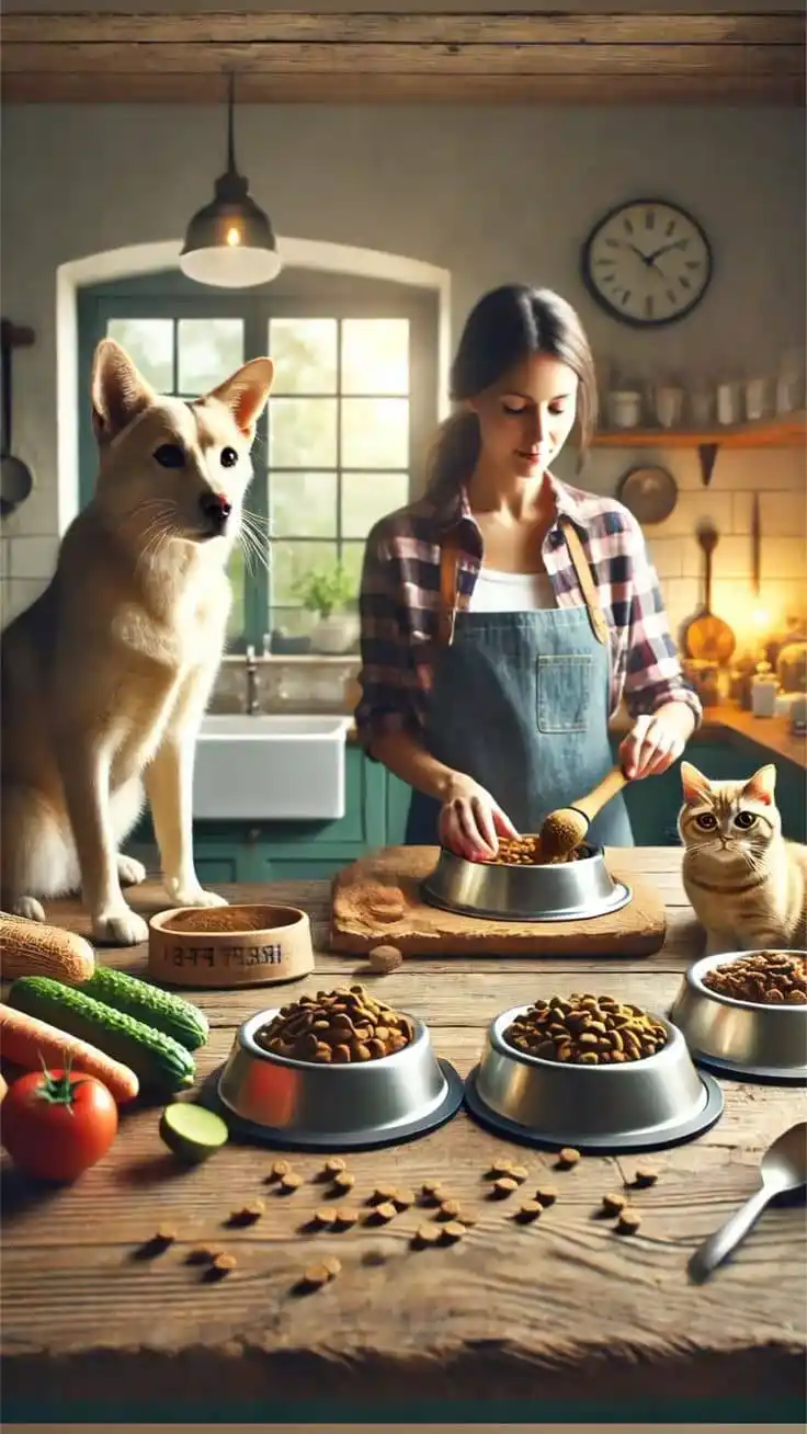 A women prepares nutrition food for her pets